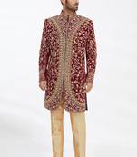 Maroon solid imported armani sherwani for men