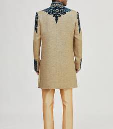 Gold solid jute & velvet sherwani for men