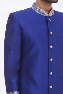Blue hand embroidered art silk sherwani for men 3