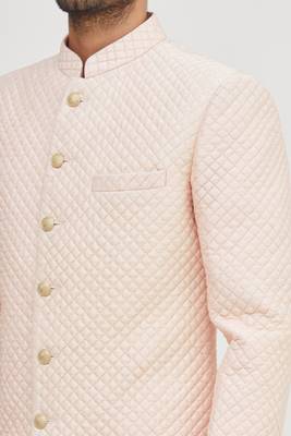 Peach embroidered art silk indo western dresses for men 2