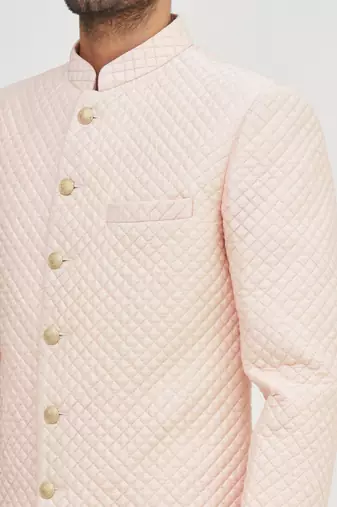 Peach embroidered art silk indo western dresses for men