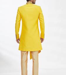 Yellow solid art silk indo western dresses for men