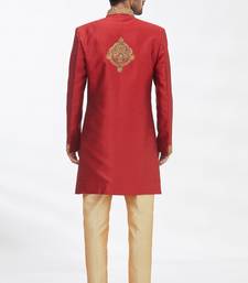 Maroon solid art silk indo western dresses for men