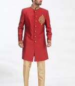 Maroon solid art silk indo western dresses for men