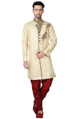 Gold hand embroidered brocade silk indo western dresses for men 1