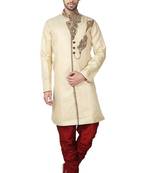Gold hand embroidered brocade silk indo western dresses for men