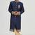 Navy blue embroidered art silk sherwani for men