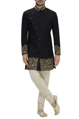 Black hand embroidered imported armani sherwani for men