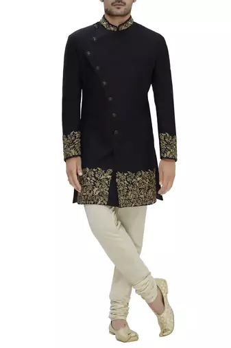 Black hand embroidered imported armani sherwani for men