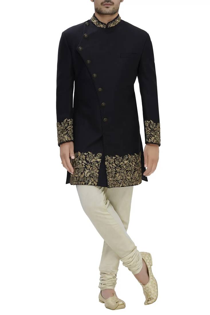 Black hand embroidered imported armani sherwani for men