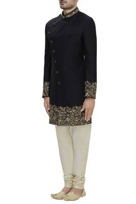 Black hand embroidered imported armani sherwani for men 3