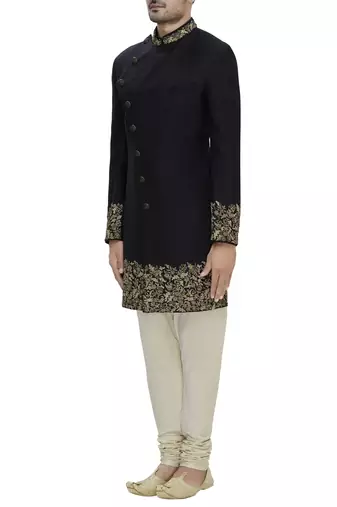 Black hand embroidered imported armani sherwani for men