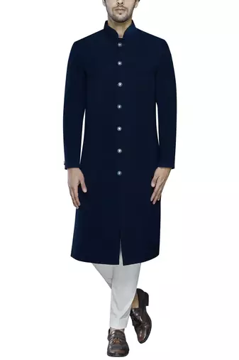 Black solid imported armani sherwani for men