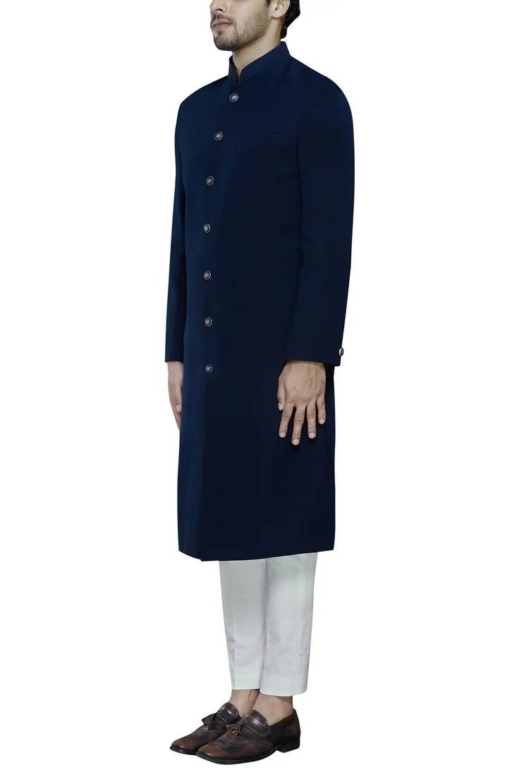 Black solid imported armani sherwani for men