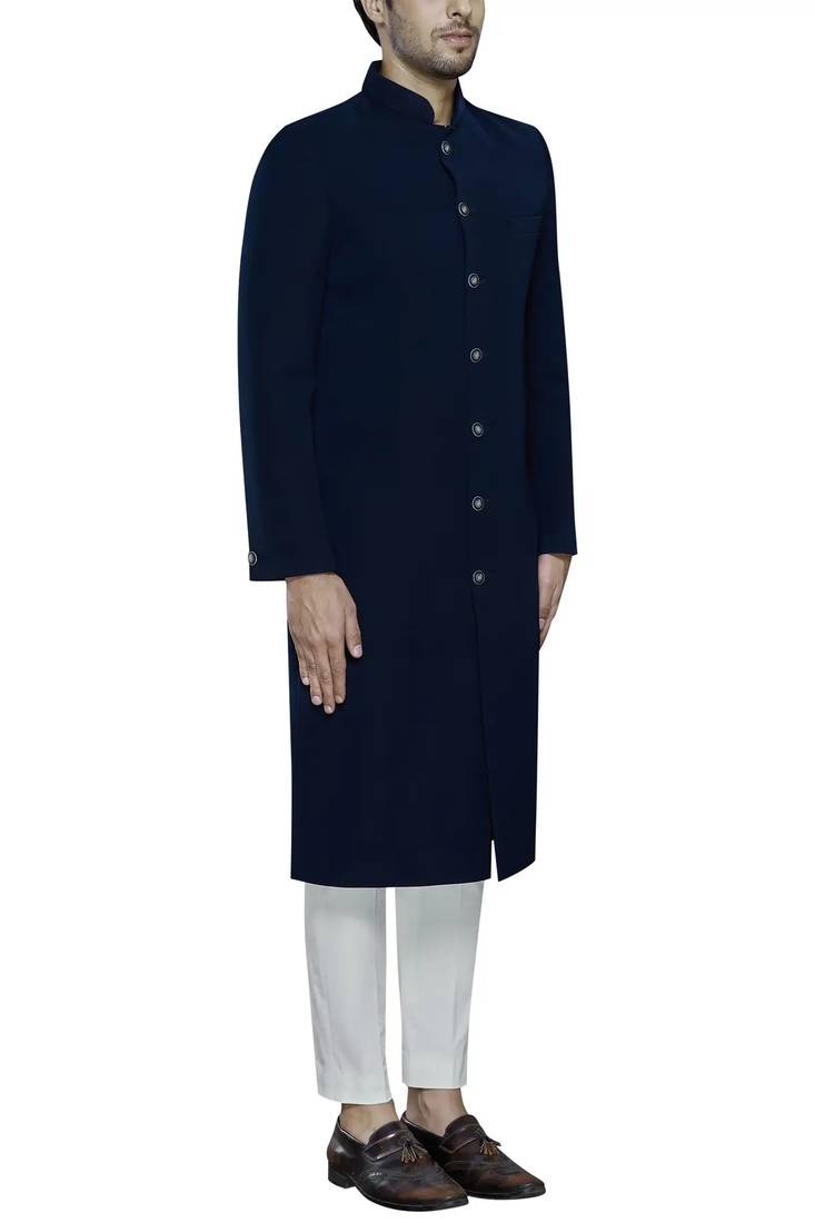 Black solid imported armani sherwani for men