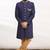 Navy blue hand embroidered art silk sherwani for men