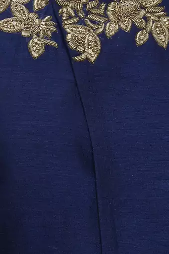 Navy blue hand embroidered art silk sherwani for men