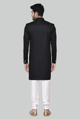 Black hand embroidered teri rayon sherwani for men 2