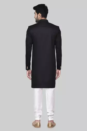 Black hand embroidered teri rayon sherwani for men