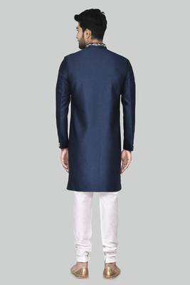 Navy blue hand embroidered teri rayon sherwani for men 2