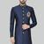 Navy blue hand embroidered teri rayon sherwani for men