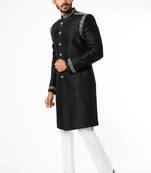 Black hand embroidered art silk sherwani for men
