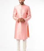Pink hand embroidered art silk sherwani for men