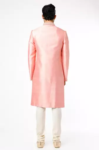 Pink hand embroidered art silk sherwani for men