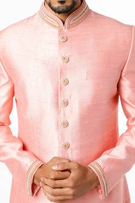 Pink hand embroidered art silk sherwani for men 3