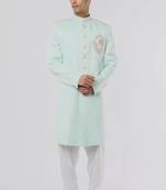 Light pista green solid teri rayon sherwani for men