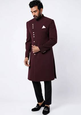 Wine solid imported armani sherwani for men 1
