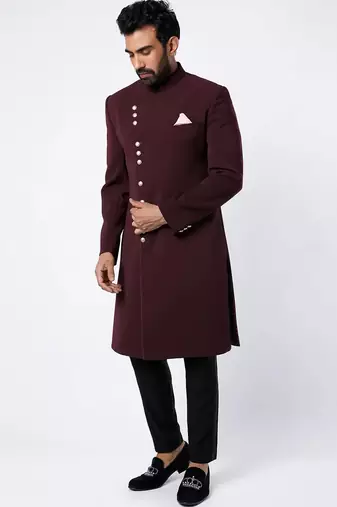 Wine solid imported armani sherwani for men