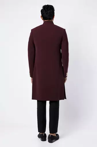 Wine solid imported armani sherwani for men