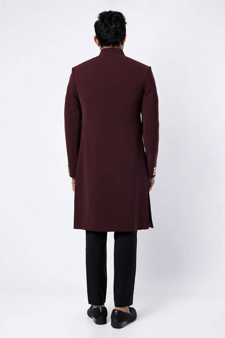 Wine solid imported armani sherwani for men
