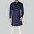 Navy blue solid suede velvet sherwani for men