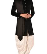 Black embroidered suede velvet sherwani for men