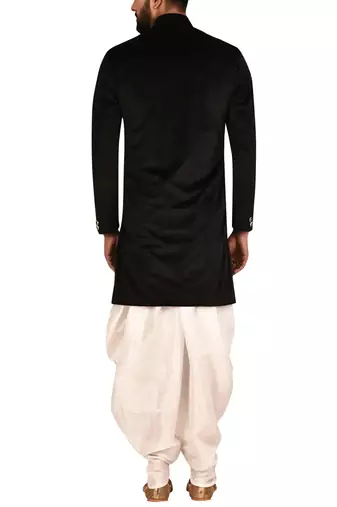Black embroidered suede velvet sherwani for men