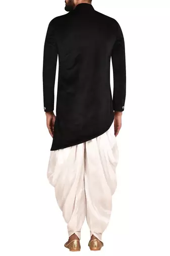 Black embroidered suede velvet sherwani for men