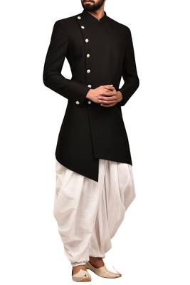 Black embroidered teri rayon sherwani for men 1