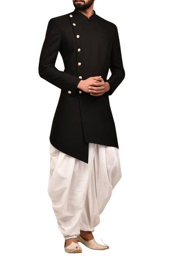Black embroidered teri rayon sherwani for men
