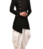 Black embroidered teri rayon sherwani for men