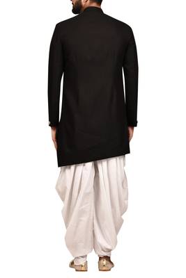 Black embroidered teri rayon sherwani for men 2