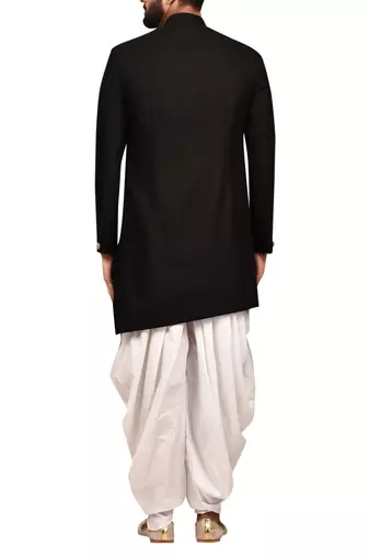 Black embroidered teri rayon sherwani for men