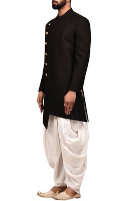 Black embroidered teri rayon sherwani for men 3