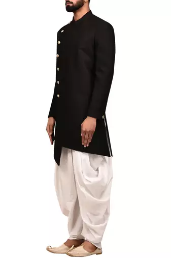 Black embroidered teri rayon sherwani for men