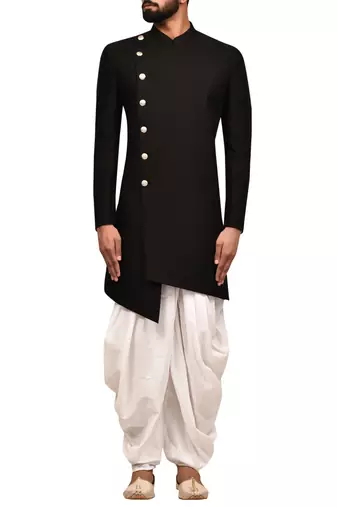 Black embroidered teri rayon sherwani for men