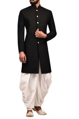 Black embroidered teri rayon sherwani for men