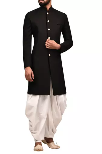 Black embroidered teri rayon sherwani for men