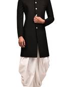 Black embroidered teri rayon sherwani for men