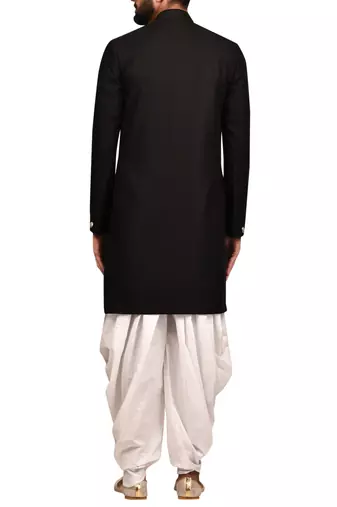 Black embroidered teri rayon sherwani for men